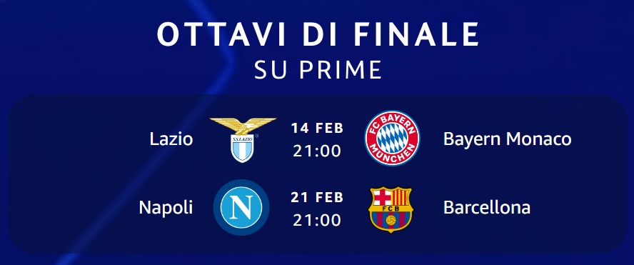 Consigli24  Uefa Champions League su  Prime Video: il 14/2  Lazio-Bayern Monaco